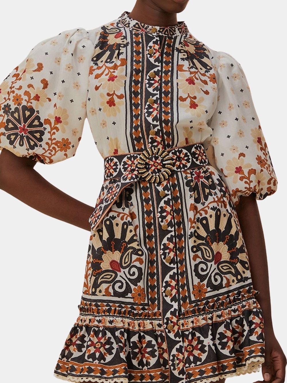 FARM Rio Flower Fan Tapestry Mini Dress in off-white/multicolor.